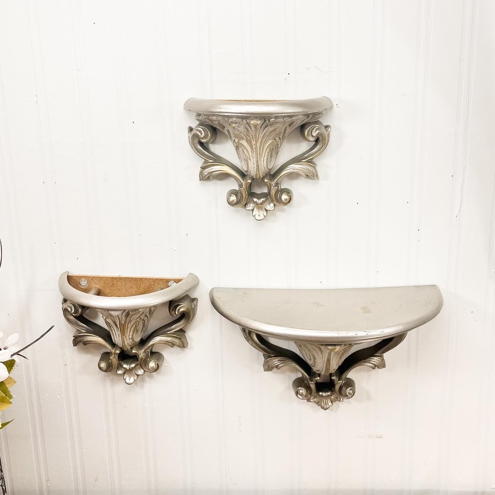 Ornate Gray Gold Wall Shelf Set – Vintage Gothic Burwood Decor - Picture 6 of 16
